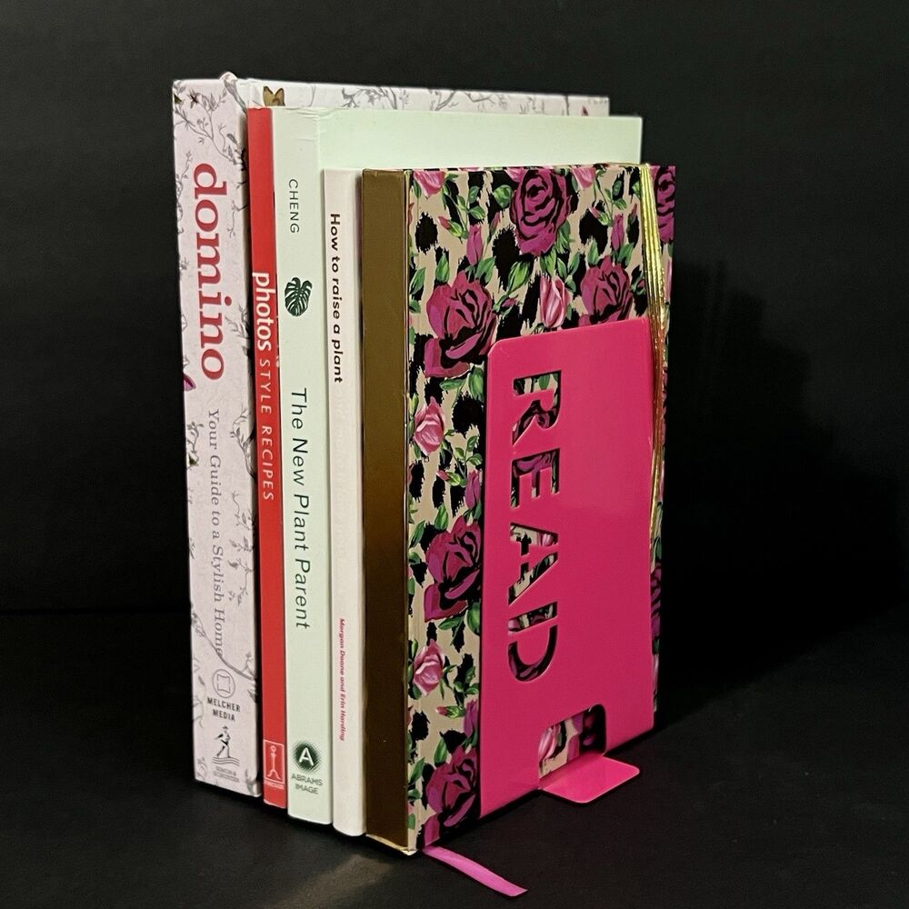 Metal READ Bookends Set of 2 Hot Pink Retro Cutout Design NWT - Picture 8 of 15